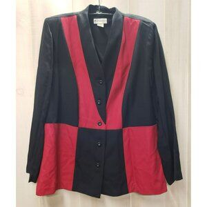 Vintage Red & Black Color-block Blazer Jacket, Size 18W, Dress Barn, Long Sleeve